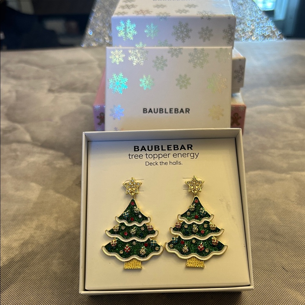 BaubleBar Festive Tree Earrings with Green and Gold